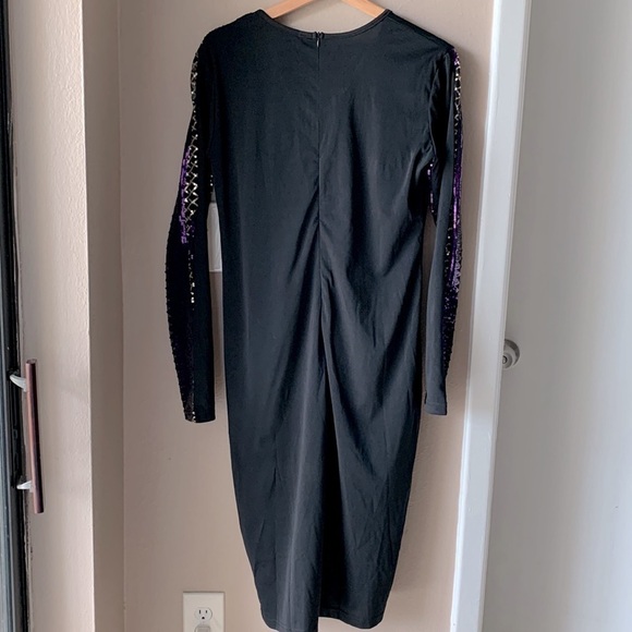 Purple Sequin Long Sleeve Midi Dress - Picture 9 of 9